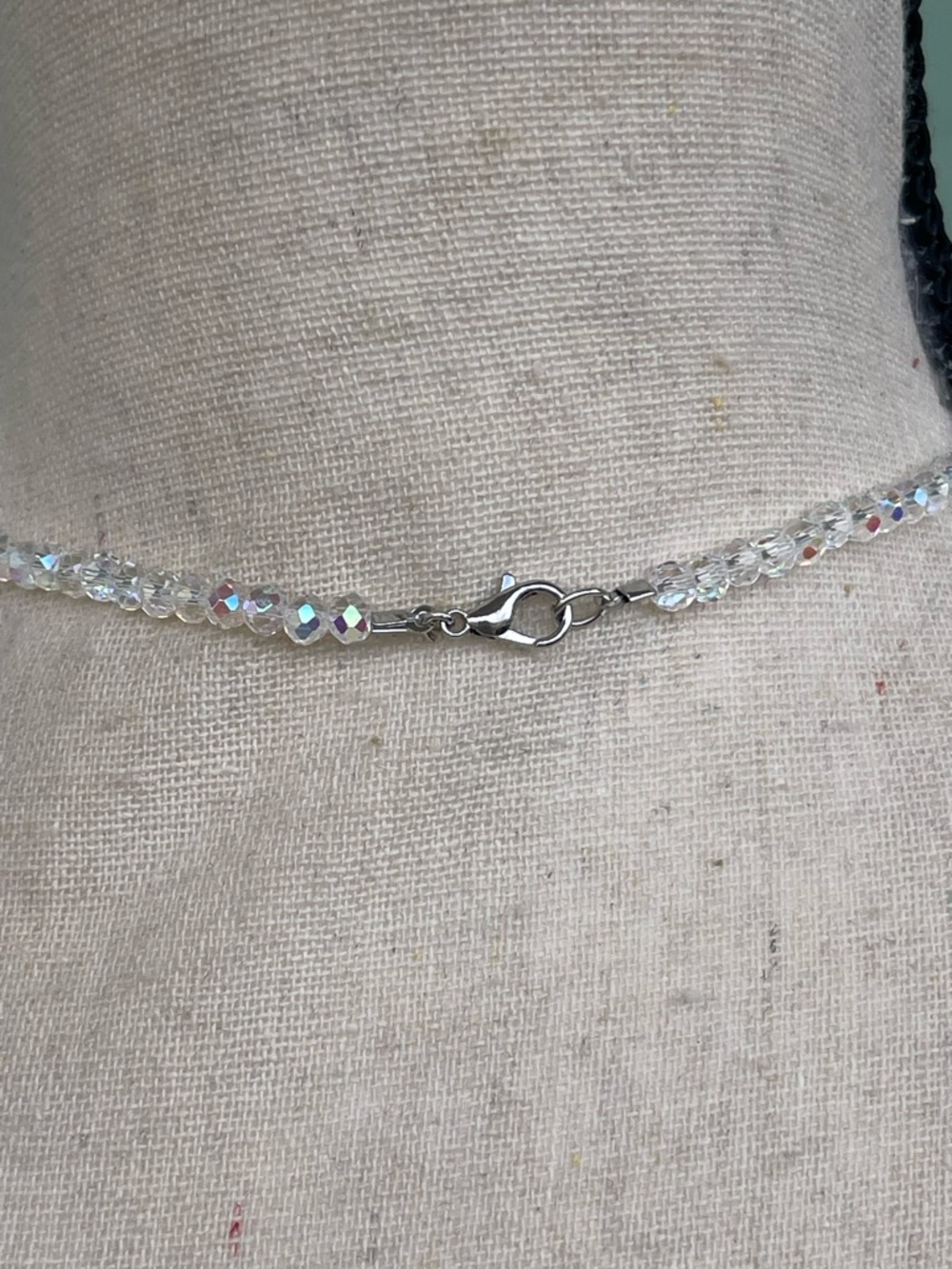 Handmade Raw Amazonite Stainless Steel Silver Wire Wrap & White AB Glass Beads - Picture 4 of 5